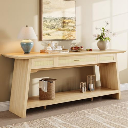 iPormis 70.9 Inches Rattan Entryway Table with Drawer, Narrow Long Console Table Behind Sofa, Wood Entry Accent Hallway Table for Living Room, Behind Couch, Entrance, Natural - color: Natural