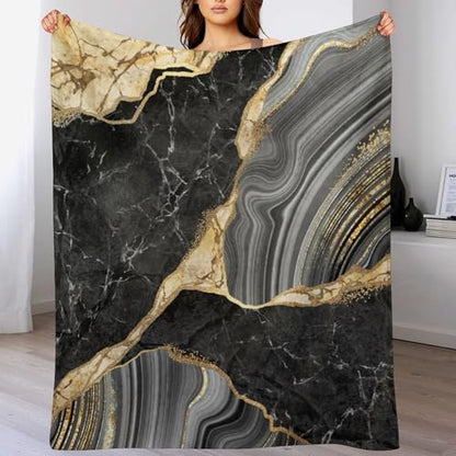 Black Gold Marble Throw Blanket Modern Abstract Art Pattern Soft Lightweight Warm Plush Blankets for Sofa Bedroom 30"x40" - color: Marble-4, size: 30"x40"