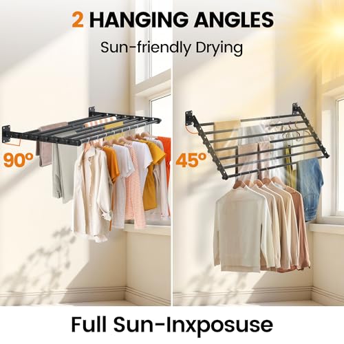 Wall Mounted Clothes Drying Rack 57 Inch – Foldable Laundry Drying Rack for Wall Mount, Space Saving Indoor Drying Rack for Clothes, Compact & Sturdy Design