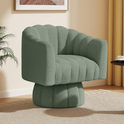 Dewhut Swivel Accent Chair, 360° Swivel Barrel Chair with Armrest, Sherpa Upholstered Single Sofa Reading Chair for Living Room,Bedroom,Waiting Room(Beige) - color: Sherpa-green
