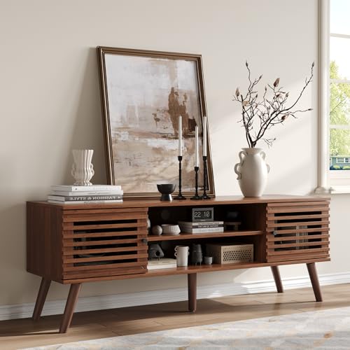 Furnify 53" Mid Century Modern TV Stand for 50/55/60 inch TV, Walnut - color: Walnut, size: 53" L