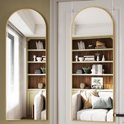 Protylctaster 19"x51"Door Mirror Full Length,Full Length Mirror Door Hanging,Over The Door Mirrors,Behind Door Mirrors - color: Arched-gold, size: 51"L x 19"W