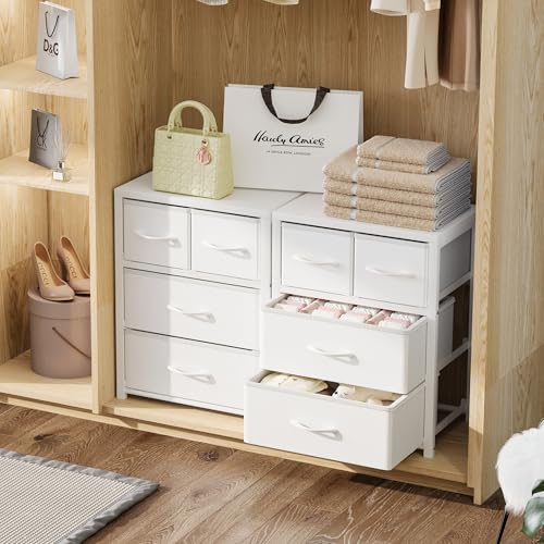Homeiju Stackable 4-Drawer Fabric Dresser with Waterproof Wood Top – Closet Organizer & Storage Drawers for Bedroom, Modern Metal Frame Design (3 Tier) - size: 11.4"D x 15.8"W x 22.7"H (4 Drawers)