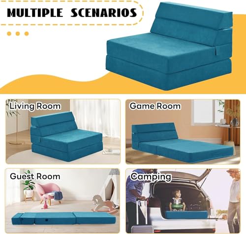 jela Foldable Sofa Bed, Convertible Sleeper Lounge Chair Floor Mattress Floor Couch with Backrest, Fold Out Futon with Washable Miss Fabric Cover for Guest Room, Living Room (83"x33",Teal) - color: Miss Fabric Light Blue