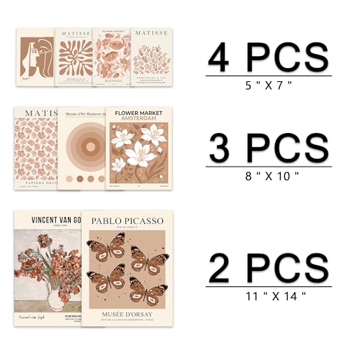KONGSY Beige Wall Art Prints Set of 9, Abstract Matisse Exhibition Posters, Boho Art Prints, Neutral Wall Decor, Aesthetic Pictures Room Decor for Teen Girls Dorm, Bedroom - color: Beige