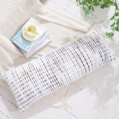 LUOYEHK Boho Throw Pillow Covers 14x36 Inch Chenille Tufted Pillowcase Farmhouse Neutral Cushion Covers for Couch Sofa Bed Living Room, Brown White (1 Piece) - color: Brown White, size: 36" x 14" (Pack of 1)