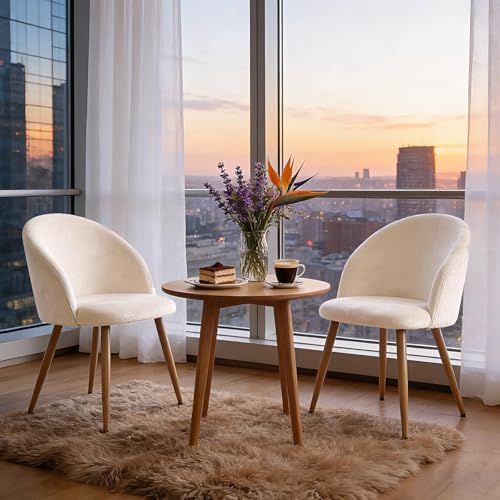 Lightdot Dining Chairs Set of 2, Velvet Comfortable Seats, Mid-Century Modern Living Room Chairs, Upholstered Kitchen Chairs with Wooden Legs and Padded Seat for Bedroom Office, Easy Assembly, Beige - color: Beige