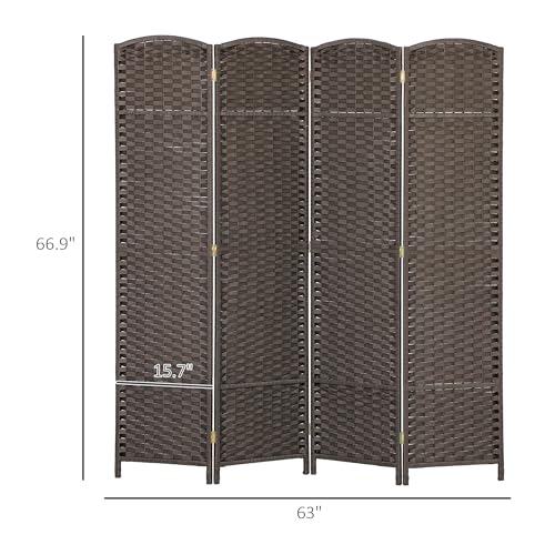 HOMCOM Room Divider 4 Panel Folding Privacy Screen 5.6' Tall White | Freestanding Partition, Home Office, Bedroom - color: Brown, size: 4 Panel