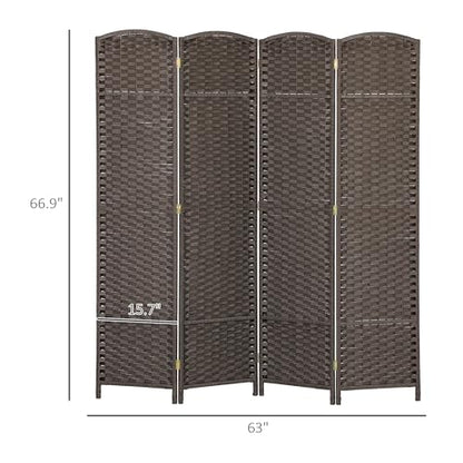 HOMCOM Room Divider 4 Panel Folding Privacy Screen 5.6' Tall White | Freestanding Partition, Home Office, Bedroom - color: Brown, size: 4 Panel