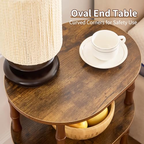 Side Table, 3-Tier Oval Accent Small End Table, Modern Oval Nightstand Accent Table for Small Space, Bedrooms, Living Room, Easy to Assemble, Rustic Brown - color: Rustic Brown, size: 15.7" x 11.6" x 24.4"