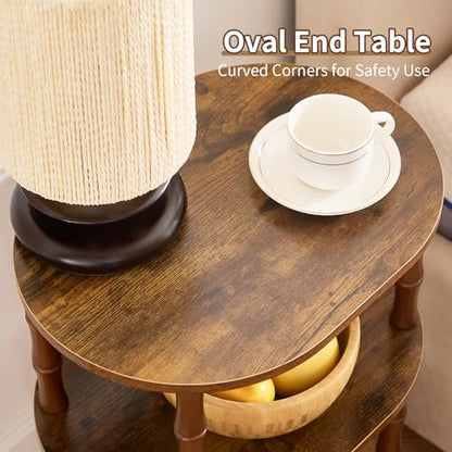Side Table, 3-Tier Oval Accent Small End Table, Modern Oval Nightstand Accent Table for Small Space, Bedrooms, Living Room, Easy to Assemble, Rustic Brown - color: Rustic Brown, size: 15.7" x 11.6" x 24.4"