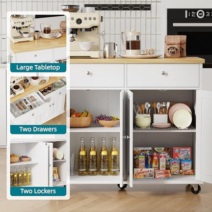 Shintenchi Kitchen Island with Drop Leaf, Rolling Kitchen Cart with Storage on Wheels, Table Bar Cart for Kitchen with Towel Rack & Seating Area for Dining Room, White - color: White