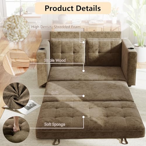 Convertible Sofa Bed, Folding Sofa Bed 2 in1 Pull Out Loveseat Sleeper Sofa, Floor Sofa Bed for Small Spaces Folding Couch Bed with Pillows for Living Room Bedroom - Brown - color: Brown