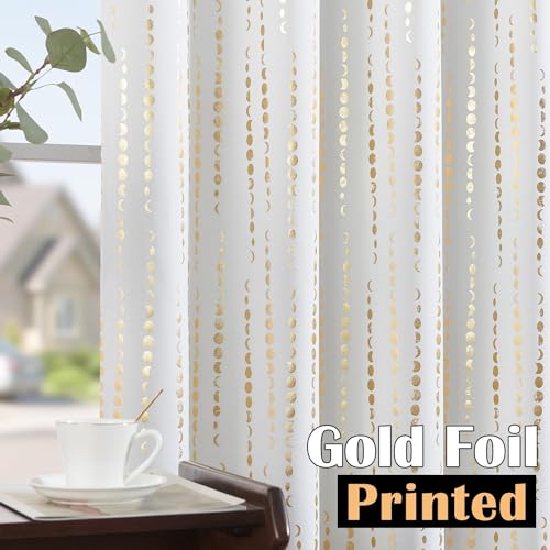 jinchan Boho Blackout Curtains 63 Inch Length Moon Phase Printed Drapes | Gold on White Farmhouse Curtain for Bedroom Living Room Back Tab Drapes Room Darkening Window Treatment 2 Panels - color: Luna | Gold on White, size: 52"W x 63"L (Pack of 2)