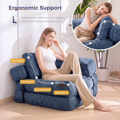 MAXYOYO Folding Sofa Bed, Convertible Chair Bed with Pillow | L-Shaped Floor Sofa with Armrest and Pillow, Foldable Portable Fold Out Comfy Chair Bed for Living Room Bedroom, Dusty Blue - color: Dusty Blue
