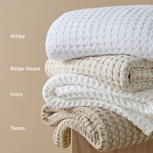 Bedsure Cooling Cotton Waffle Twin XL Blanket - Lightweight Breathable Blanket of Rayon Derived from Bamboo for Hot Sleepers, Natural, 66x90 Inches - color: 01 - Natural, size: Twin XL (66" X 90")
