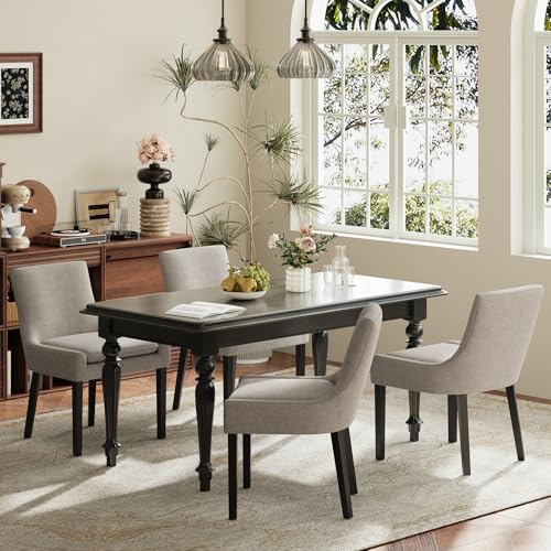 COLAMY Modern Dining Room Chairs Set of 4 with Mid Back and Wood Legs, Upholstered Kitchen Chairs for Dining Room/Living Room, Camel - color: Camel, size: Set of 4