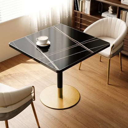 31.5'' Tulip Table, Square Dining Table with Sintered Stone Tabletop | Black Aluminum Alloy Edge & Gold Pedestal, Bistro Table for Dining Room/Café/Small Spaces/Restaurant (Black Gold Vein) - color: Black Gold Vein (Black Edge), size: Square