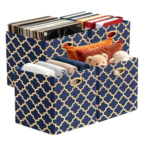Posprica 13x13x13 Storage Cube Bins, Collapsible Storage Bins Fabric Storage Cubes Organizer Baskets Box Drawers for Shelves, Closet, Wardrobe, Bookshelf Blue/Gold Lantern, 4 Pack - color: Blue/Gold Lantern, size: 13×13×13/4pcs