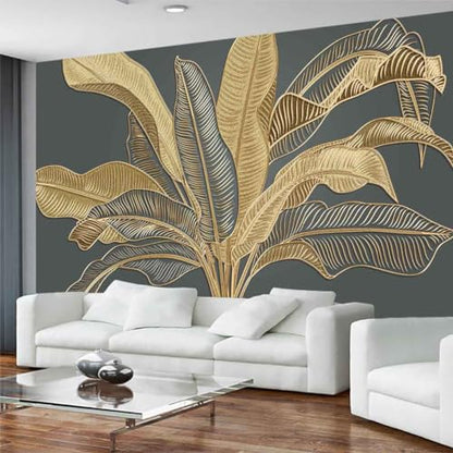 Large Banana Leaf Wallpaper on Gray Background, Art Wall murals for Bedroom, Living Room, Bathroom(Non-self-Adhesive) - color: 106, size: 127" x 77"