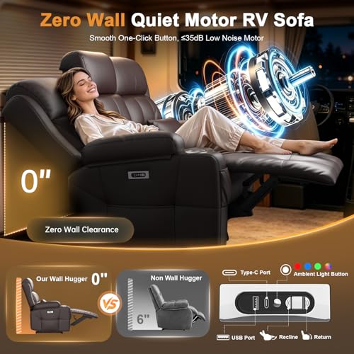 Home Theater Seating, Power Loveseat Recliner Sofa with Massage & Heat | Wall Hugger Reclining Loveseat with USB, RV Couch with LED Lights, Flip Backrest, Cup Holders for Movie Theater, Gaming Room - color: Brown, size: 72" - 2 Seats