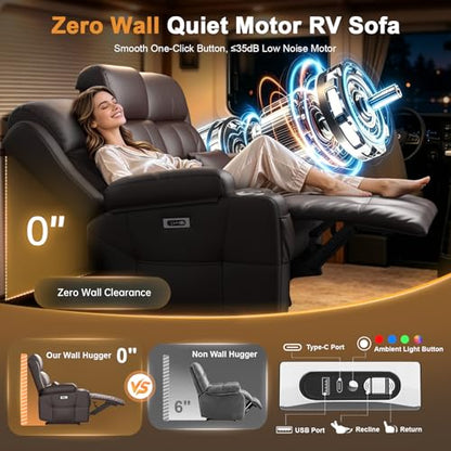 Home Theater Seating, Power Loveseat Recliner Sofa with Massage & Heat | Wall Hugger Reclining Loveseat with USB, RV Couch with LED Lights, Flip Backrest, Cup Holders for Movie Theater, Gaming Room - color: Brown, size: 72" - 2 Seats