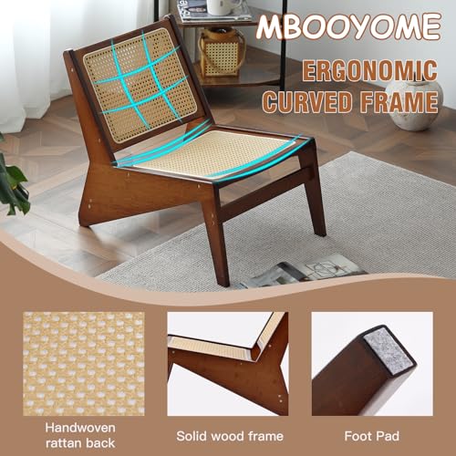 MBOOYOME Mid Century Modern Accent Chair, Compact Low-Profile Lounge Chair | Solid Wood Armchair with Woven Rattan Cane Seat and Back for Small Spaces, Bedroom, Reading Nook and Living Room, Walnut - color: Walnut