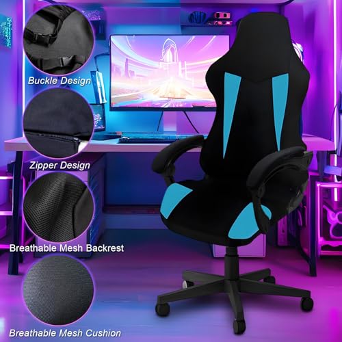 Gaming Chair Covers Only,Stretchable Fit Thick Breathable Mesh | Cat Scratch Proof,Scratch Resistant,Soft,Gaming Chair Seat Cover with 2Pcs Armrest Slipcovers(Black-blue,Style 1) - color: Black-blue, size: Style 1