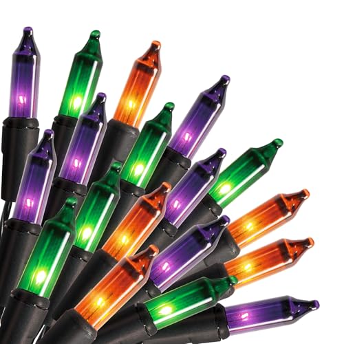 TW SHINE Purple Orange and Green Halloween Lights, 20FT 100 Count Incandescent Mini String Lights, Waterproof Halloween Decorations for Outdoor Indoor Patio Home Party Garden Yard Decor - color: Purple Orange and Green
