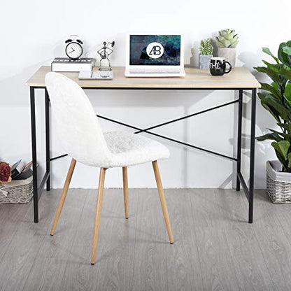 Modern Computer Desk with Light Wood Top, 47.2" x 23.6" Writing Table, Black Metal Frame with Cross Brace, Minimalist Home Office Desk for Study or Workstation or Entryway