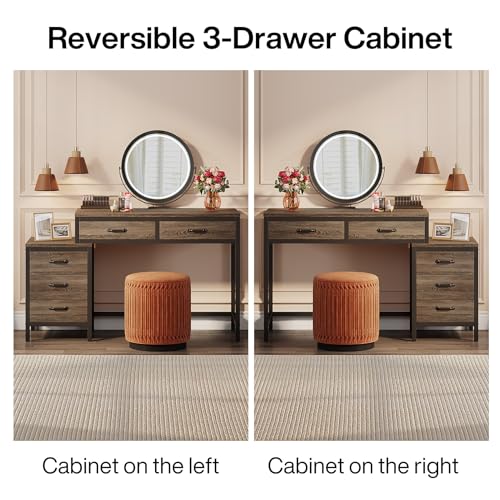 Tribesigns Vanity Desk with 5 Drawers, Makeup Vanity Table | Dressing Table with Side 3-Drawer Chest, Make Up Vanities for Women, Girls (Without Mirror), White - style: Grey