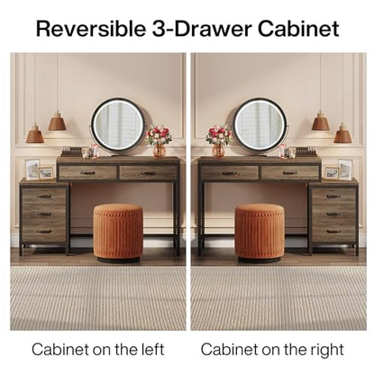 Tribesigns Vanity Desk with 5 Drawers, Makeup Vanity Table | Dressing Table with Side 3-Drawer Chest, Make Up Vanities for Women, Girls (Without Mirror), White - style: Grey
