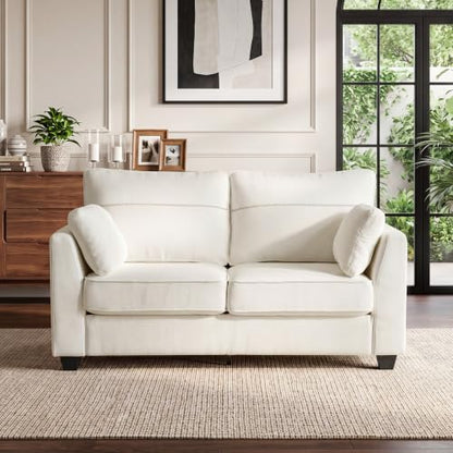 65.4" Loveseat Sofa, Chenille Love Seat with 2 Pillows, Beige | Easy Assembly, Pocket Spring Cushions, Comfy Modern Small Couch for Living Room, Bedroom, Apartment, Office - color: Beige, size: 65.4" Loveseat Sofa