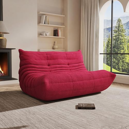 Giant Bean Bag Chair for Adults - Cozy Loveseat Fireside Accent Chair with Memory Foam,Comfy Lazy Oversized Floor Sofa Couch Boneless Chaise Lounge for Living Room Bedroom Gaming Room (2 Seater) - color: Burgundy, size: Loveseat