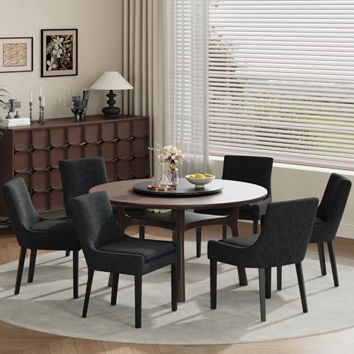 COLAMY Modern Dining Room Chairs Set of 6 with Mid Back and Wood Legs, Upholstered Kitchen Chairs for Dining Room/Living Room, Black - color: Black, size: Set of 6