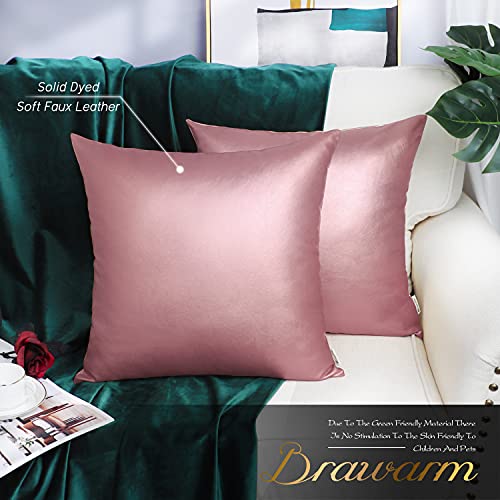 BRAWARM Faux Leather Throw Pillow Covers 16 X 16 Inches - Rose Gold Leather Pilow Covers Pack of 2, Solid Dyed Leather Pillowcases for Couch Bed Sofa Garden Home Decorative - color: Rose Gold, size: 16" x 16" (Pack of 2)