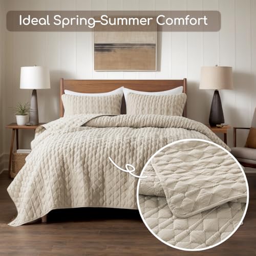WDCOZY Beige Quilt Twin Size Bedding Sets with 1 Pillow Sham, Lightweight Bedspread Coverlet, Twin XL Thin Comforter Bed Cover, All Season Summer Spring, Tan Cream, 2 Pieces, 68x90 inches - color: Beige, size: Twin