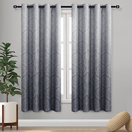 DWCN Ombre Blackout Curtains for Living Room - Thermal Insulated Block Light Energy Saving Privacy Gradient Damask Grommet Window Curtains for Bedroom, Set of 2 Panels, 52 x 63 Inch Length, Grey - color: Grey, size: 52"W x 63"L (Pack of 2)