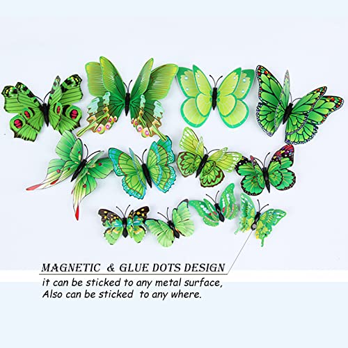 OPSEAM 3D Butterfly Wall Decor Butterfly Decorations Stickers with Magnets | 24 PCS Green,12 Styles Double Layer Butterfly for Classroom Decoration,Locker Refrigerator, Reusable,Waterproof - color: Green