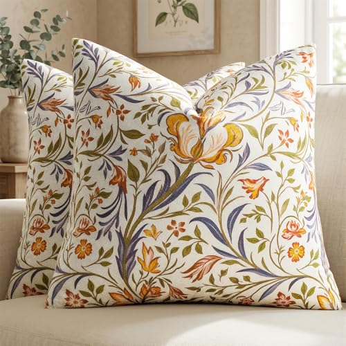 GIGIZAZA Decorative Velvet Pillow Covers 26x26 Floral Pack of 2 | Throw Pillows for Couch Sofa,Vintage William Morris Pattern,280gsm Thick Soft Fabric,Modern Bed Living Room Decoration - color: Vintage Floral, size: 26" x 26" (Pack of 2)