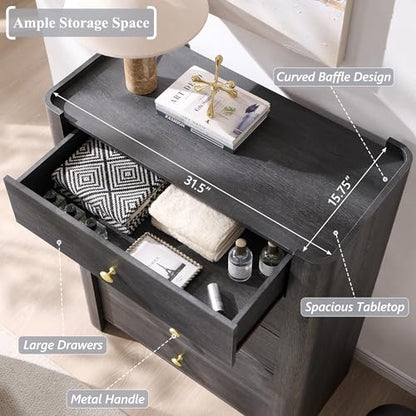 IFGET Modern 5 Drawer Dresser for Bedroom, Wooden Chest of Drawers with Curved Profile Design, 39.6" Tall Wood Dresser with Golden Metal Handle for Bedroom, Living Room, Hallway, Dark Grey