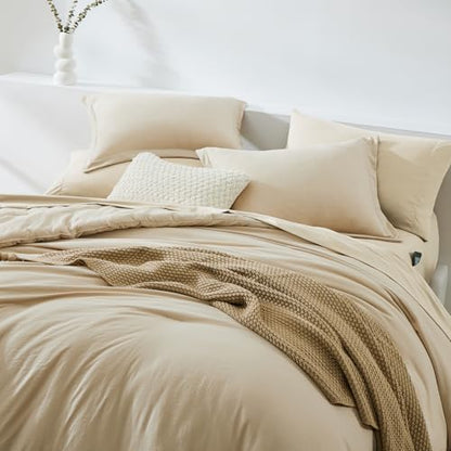 Twin XL Comforter Set- 5 Pieces Beige, All Season Twin XL Bedding Sets with 1 Fitted Sheet, 1 Flat Sheet, 1 Pillow Sham and 1 Pillowcase - color: Beige, size: Twin XL(66"x90")