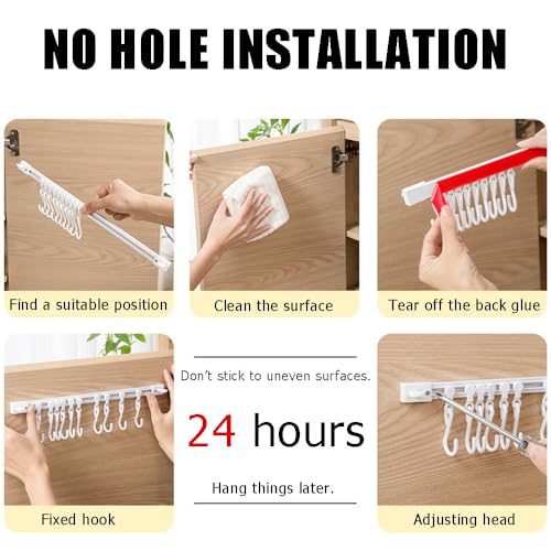 OULIGET Utility Slide Rail Hook,Under Cabinet Kitchen No Punching Hooks for Hanging Utensil,Bathroom Bedroom Office Wall Door Rack with 10 Hooks,15.7 and 11.8 Inches,2Pieces - color: White