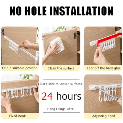 OULIGET Utility Slide Rail Hook,Under Cabinet Kitchen No Punching Hooks for Hanging Utensil,Bathroom Bedroom Office Wall Door Rack with 10 Hooks,15.7 and 11.8 Inches,2Pieces - color: White