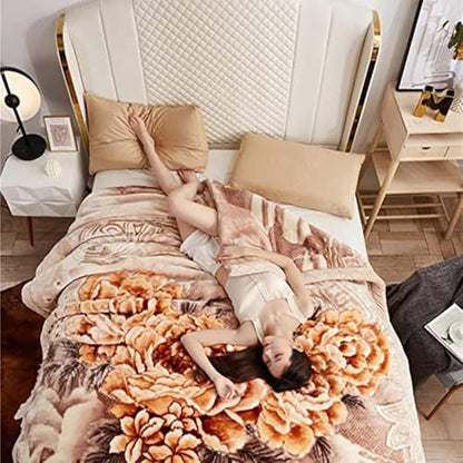 LGYKUMEG Warm Winter Korean Mink Blanket Full Size 71"×87", 6.6Lb Two Ply Reversible Raschel Blanket,Silky Soft Plush,180x220cm3kg - color: Peony Coffee, size: 71x87in/6.6lb