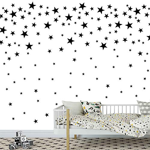 174pcs Mixed Size Star Wall Stickers Home Decor Bedroom Removable Nursery Wall Decals Kids DIY Art Decal JW343 (Black) - color: Black