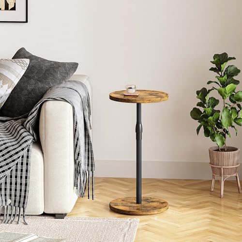 Adjustable Round Side Table, Pedestal Drink Table for Small Spaces | Small End Table, Tall Round Nightstand for Living Room Bedroom Rustic Brown ET-010RB - color: Rustic Brown