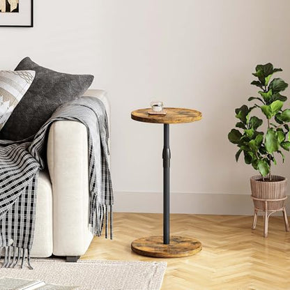 Adjustable Round Side Table, Pedestal Drink Table for Small Spaces | Small End Table, Tall Round Nightstand for Living Room Bedroom Rustic Brown ET-010RB - color: Rustic Brown