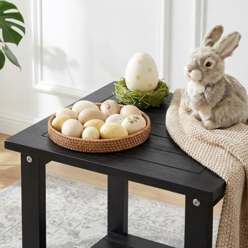 Solid Acacia Wood Side Table with 2-Tier Storage, Weather-Resistant Outdoor Indoor End Table, Black Rustic Color Night Stand - color: Black