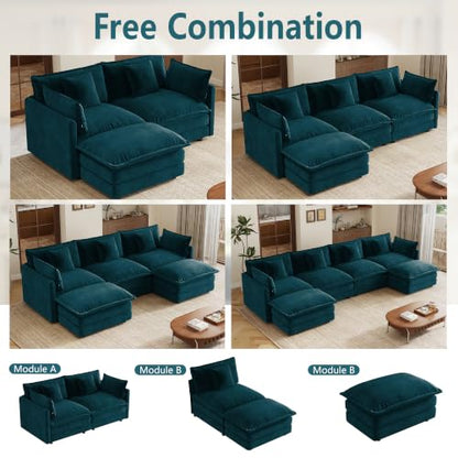 70.8 Inch Modular Sectional Cloud Sofa, 2-Seat Chenille Blue | Chenille Deep Seat Sofa with Pillow for Living Room, Bedroom and Apartment - color: Blue, size: 70.8Inch